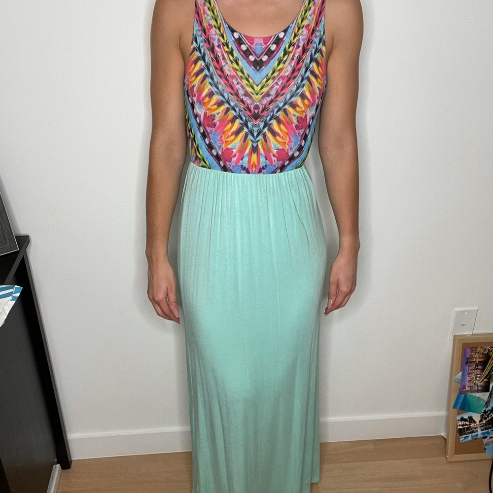 Dainty Hooligan Feather Pattern Mint Maxi Dress